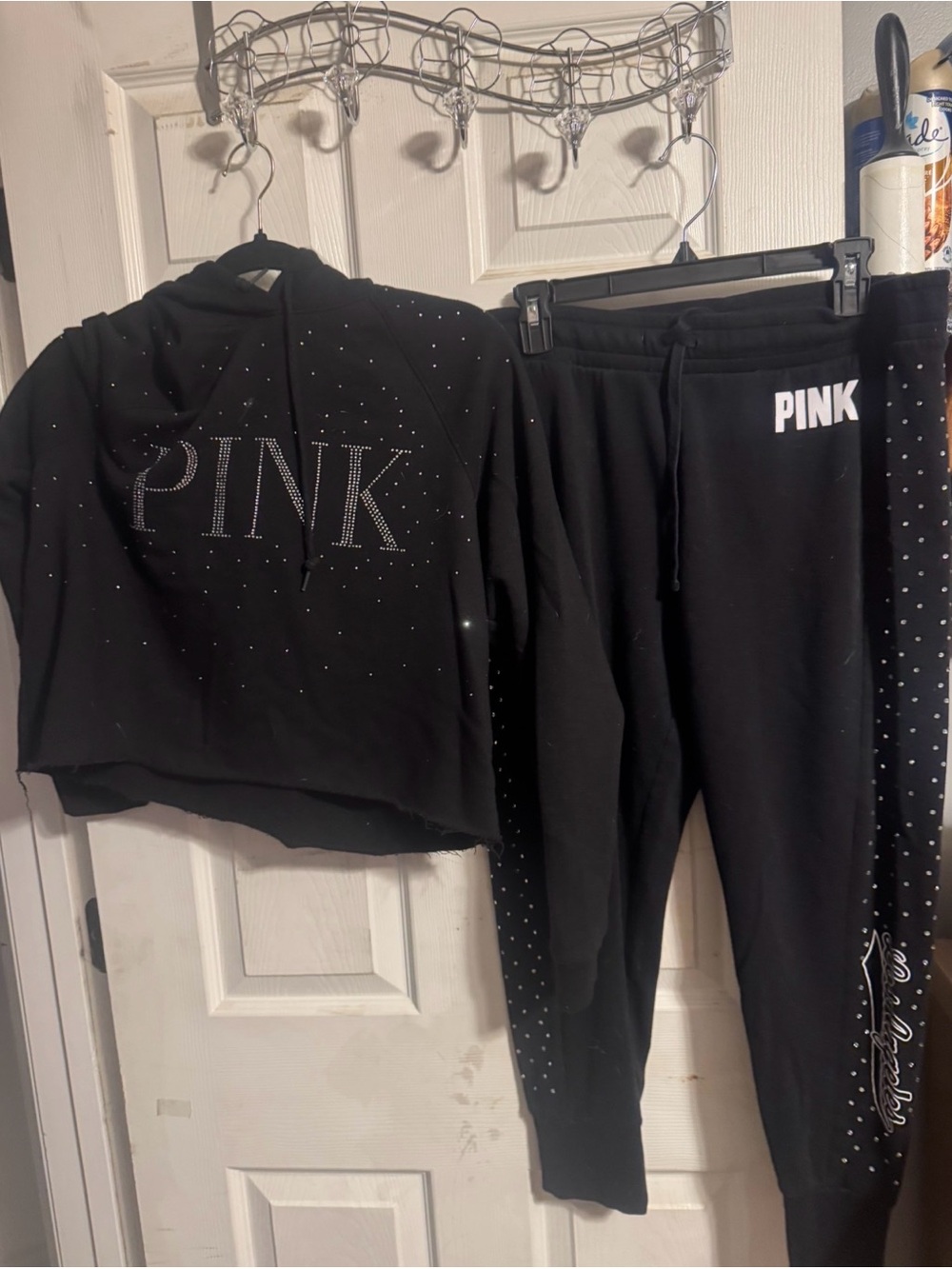 PINK Victoria's Secret Black Hoodie with Studded Logo Detail